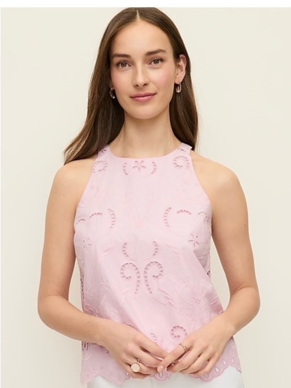 ANN TAYLOR Pink Eyelet Halter Top Sz M. NWT